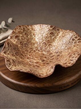 ESC Pottery Lace Art Dish Elaine Craddock Canada Handmade 8-10" Decor